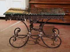 Mid-Century French Green Marble Top Iron and Bronze Butcher Pastry Table
