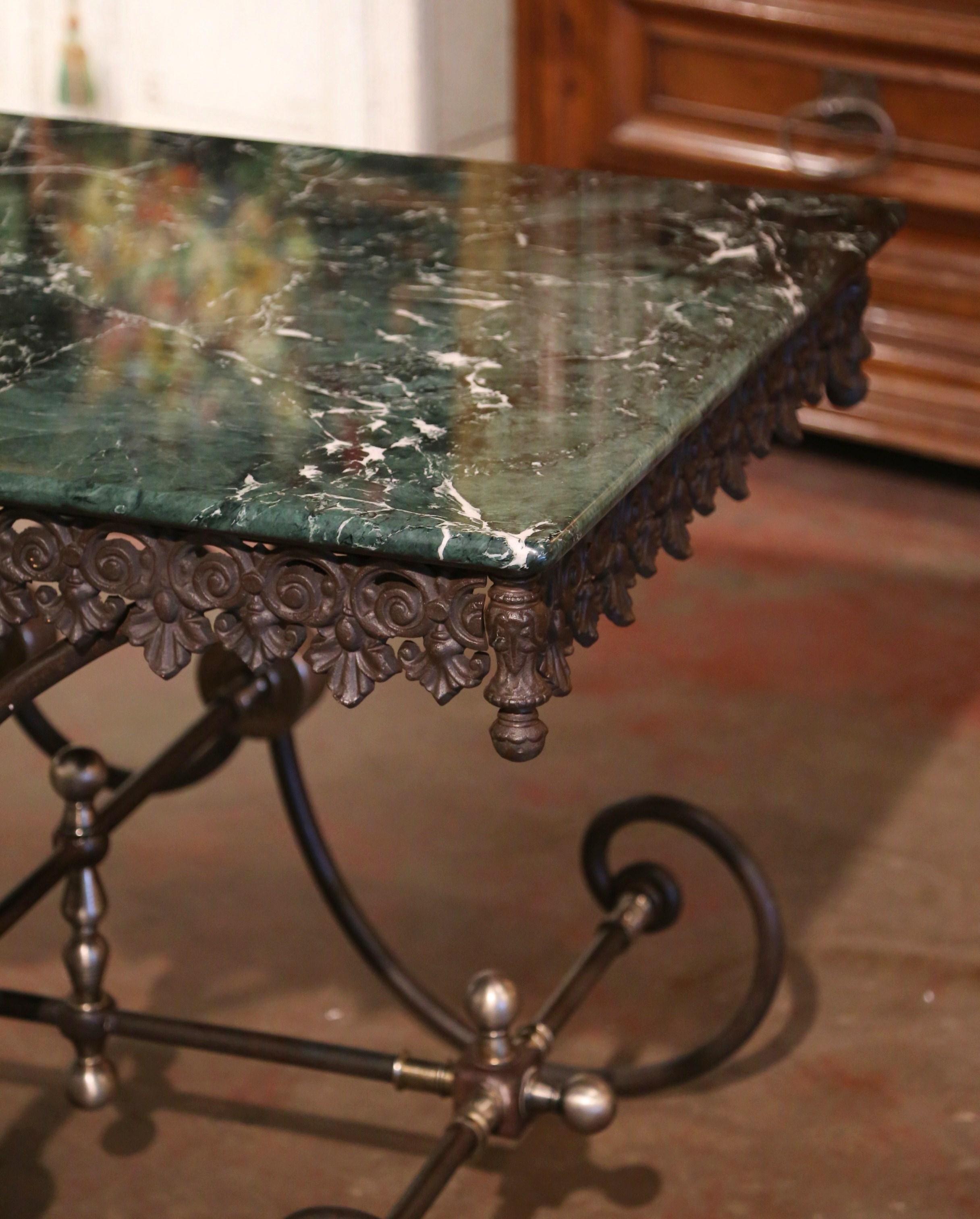 Mid-Century French Green Marble Top Iron and Bronze Butcher Pastry Table 1