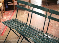 Chaises de jardin pliantes françaises du milieu du siècle en bois et fer peint en vert, lot de 4