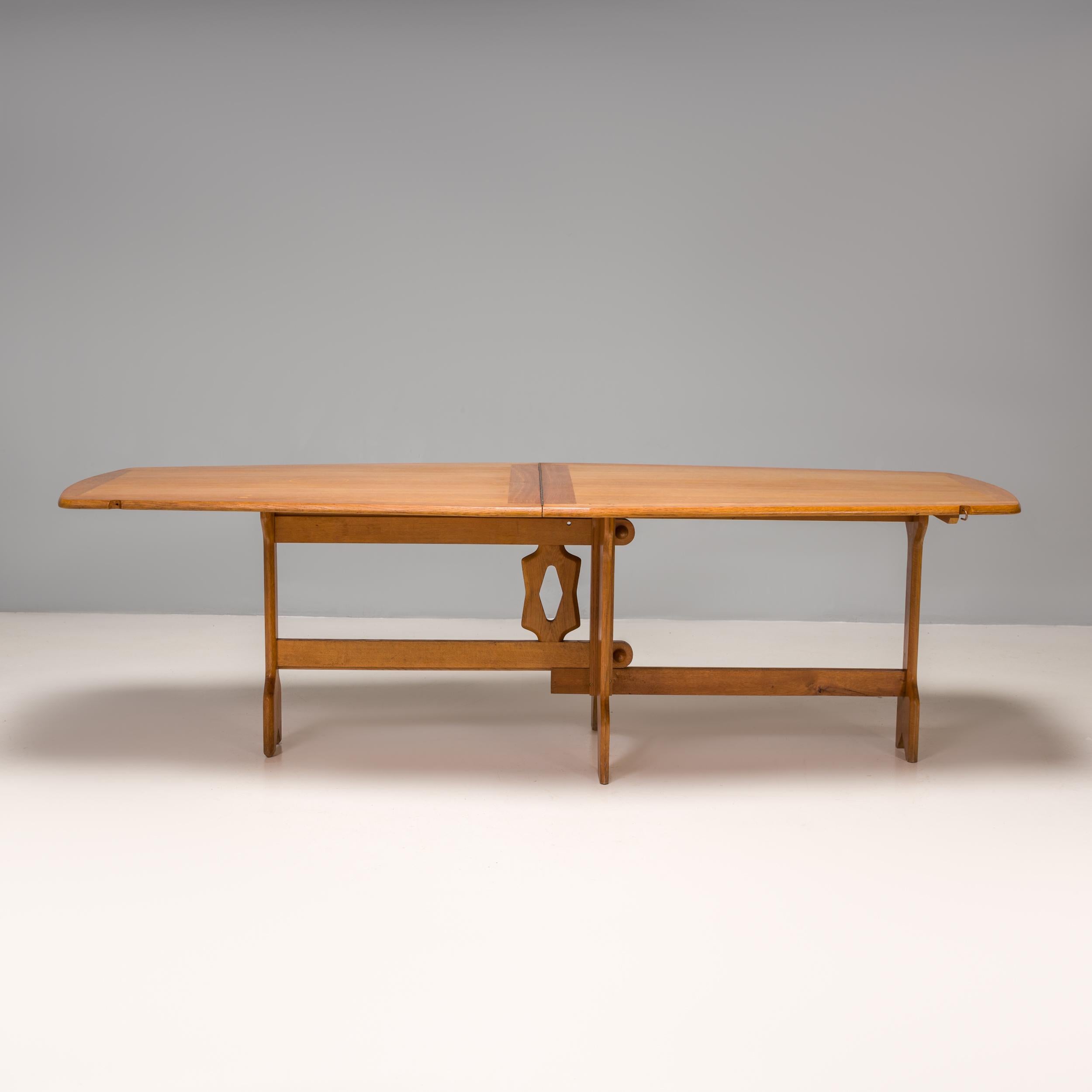Mid-Century Modern Mid Century French Guillerme et Chambron Extendable Solid Oak Dining Table