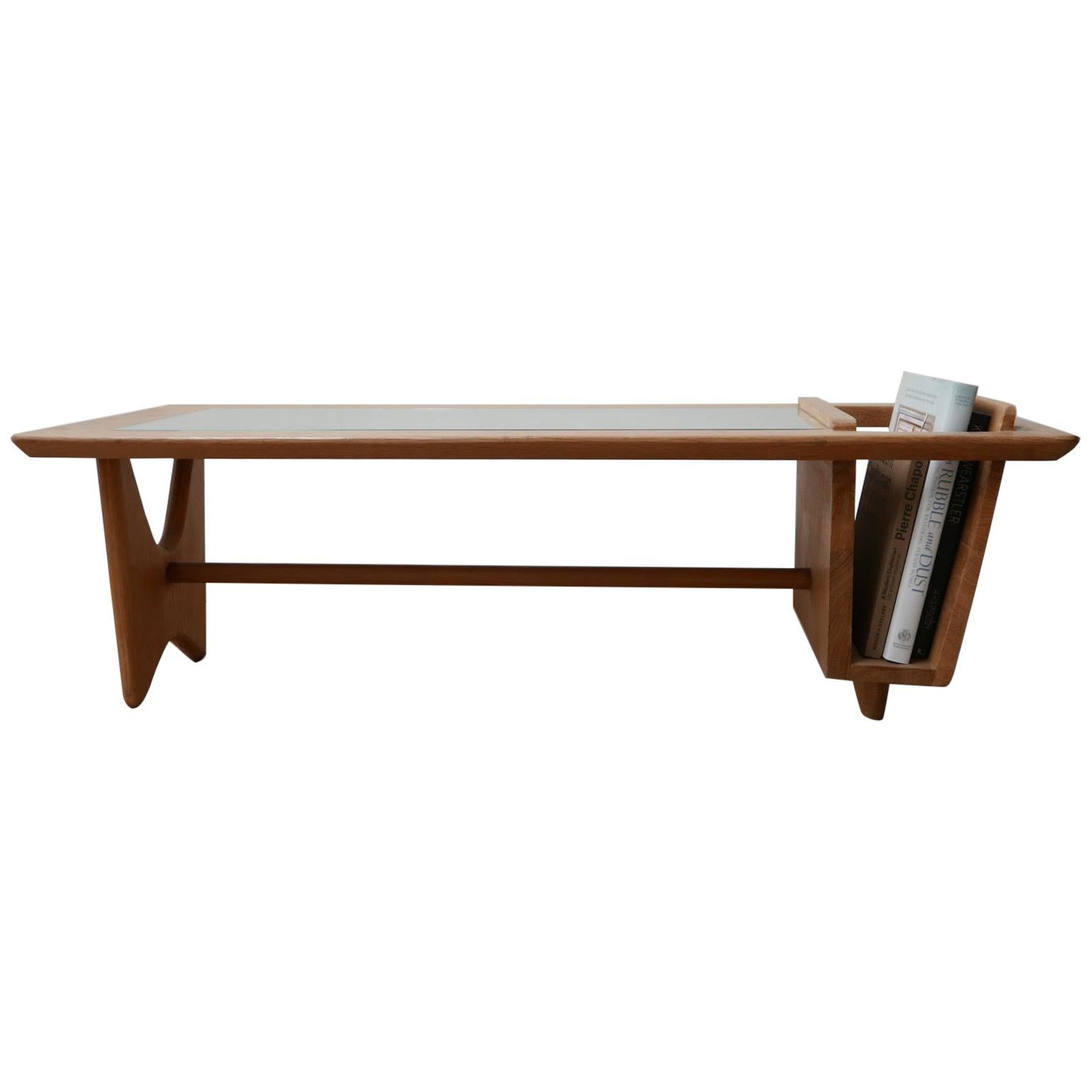 Midcentury French Guillerme et Chambron Oak Coffee Table
