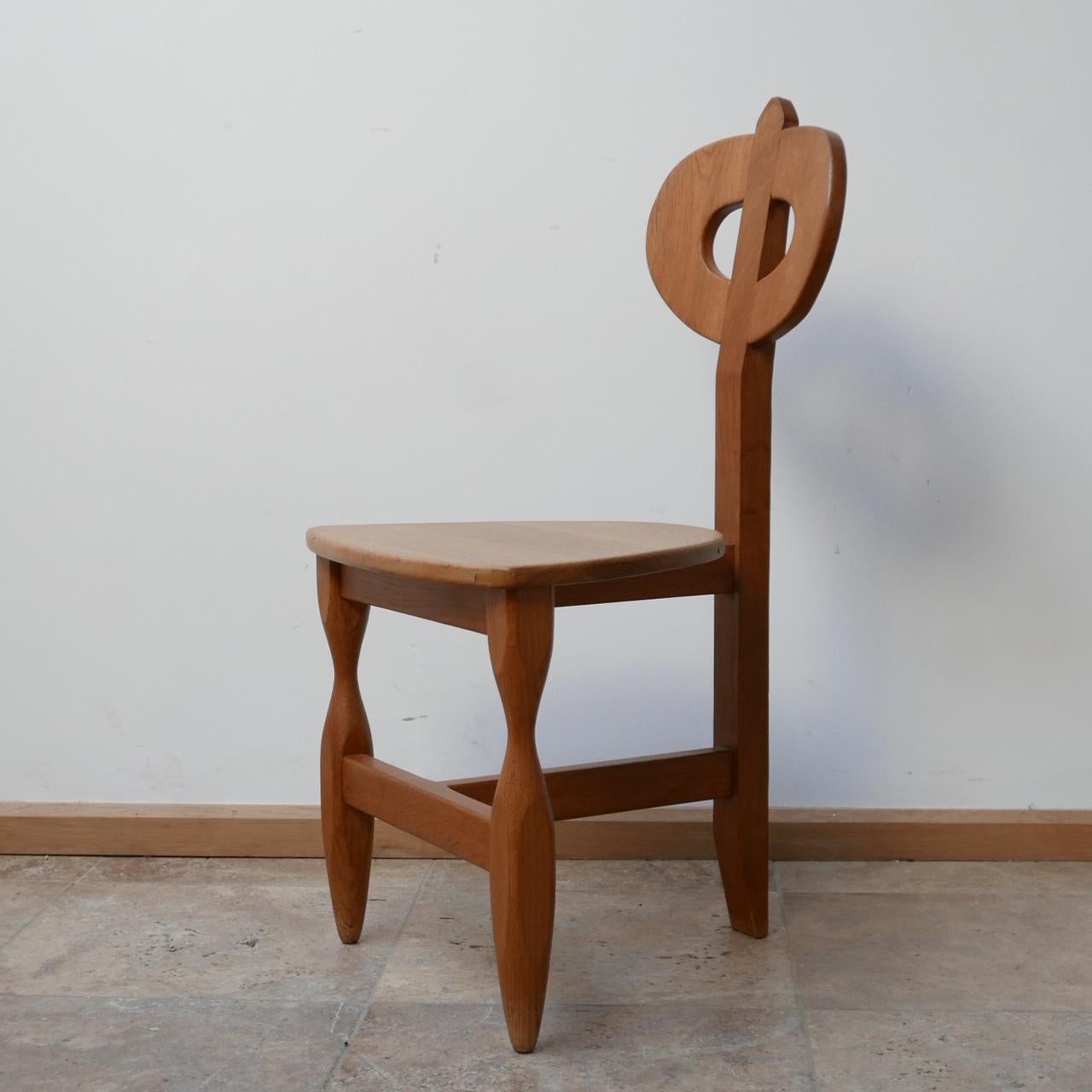 Mid-Century French Guillerme et Chambron Oak Tripod Chair 4
