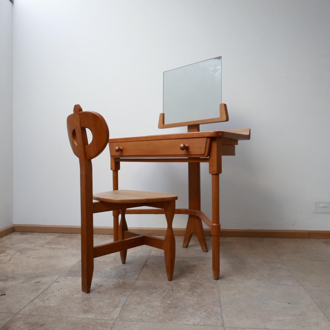 A very scarce tripod chair by design legends Guillerme et Chambron. 

France, c1960s. 

Of elegant form. 

Originally paired with a vanity unit but sold individually. 

A rare model we have not seen nor had before. 

Immaculate