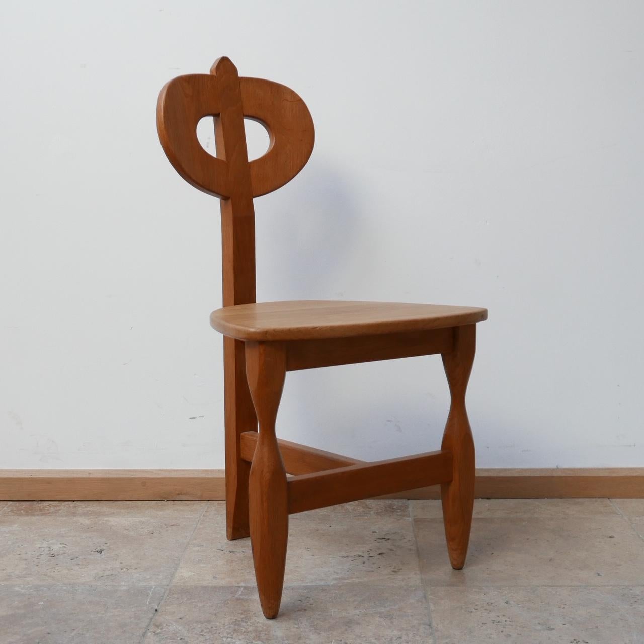 Mid-Century French Guillerme et Chambron Oak Tripod Chair 1