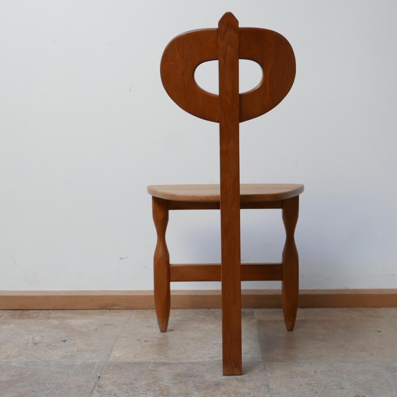 Mid-Century French Guillerme et Chambron Oak Tripod Chair 2