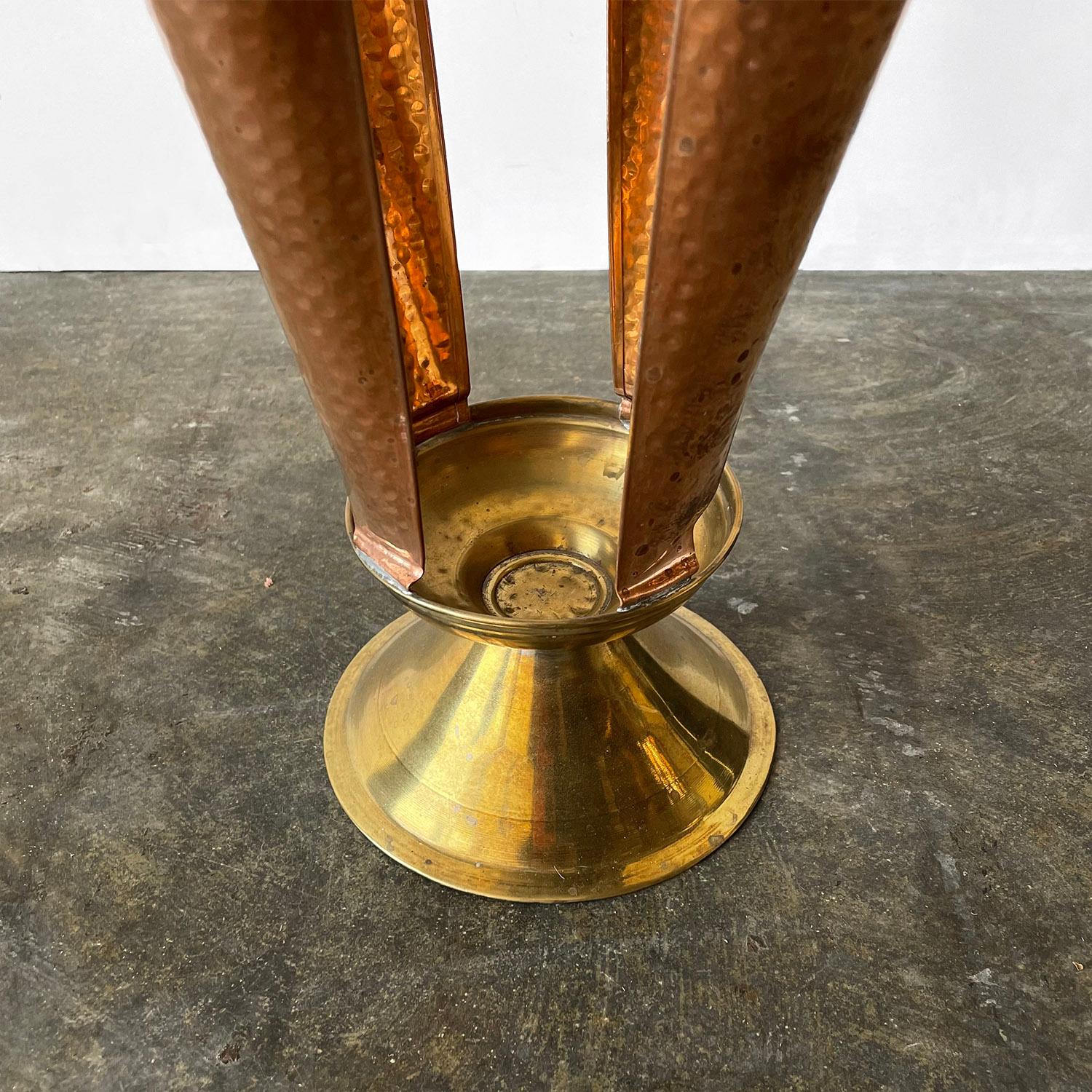 Mid Century French Hammered Copper and Brass Umbrella Holder For Sale 6