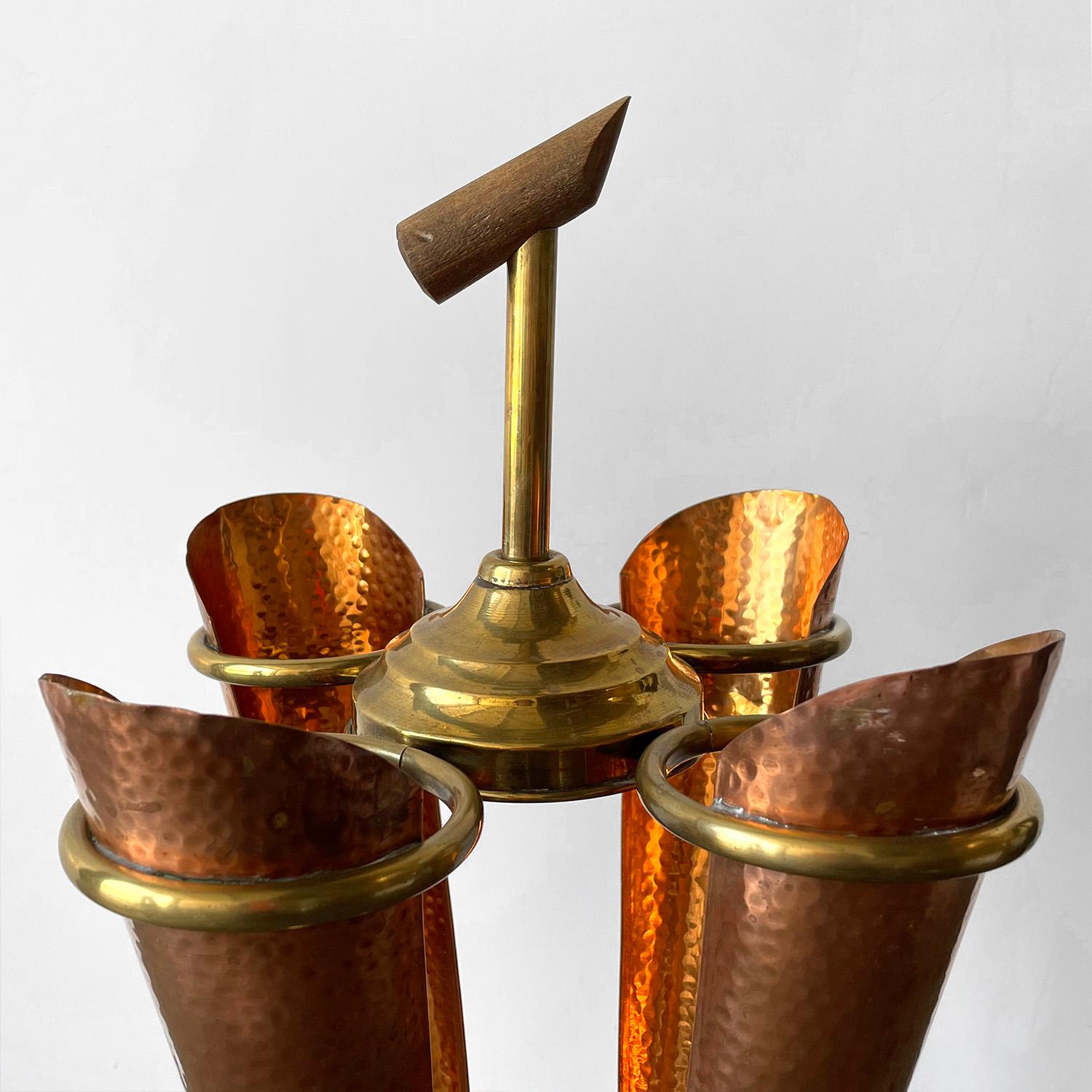 Mid Century French Hammered Copper and Brass Umbrella Holder In Good Condition For Sale In Los Angeles, CA