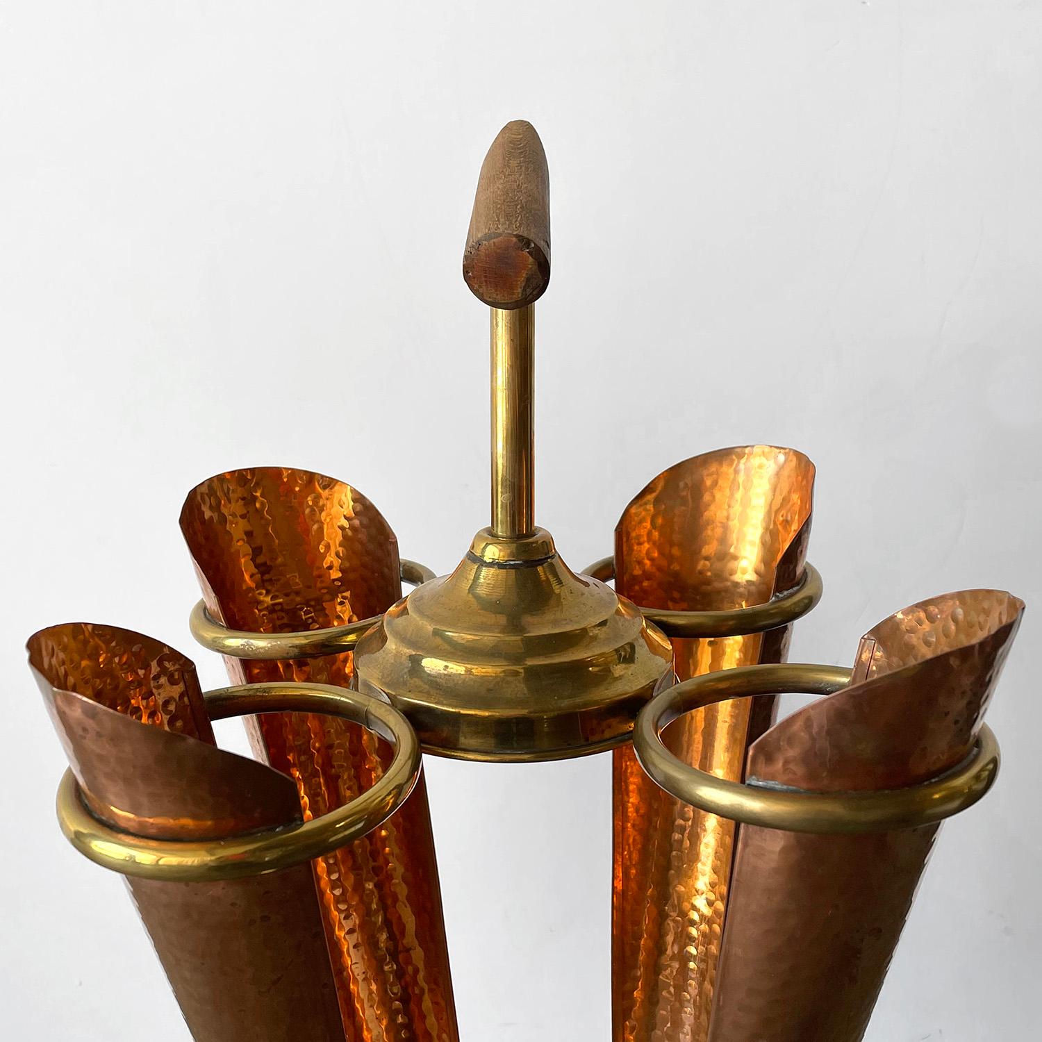 Mid Century French Hammered Copper and Brass Umbrella Holder For Sale 1