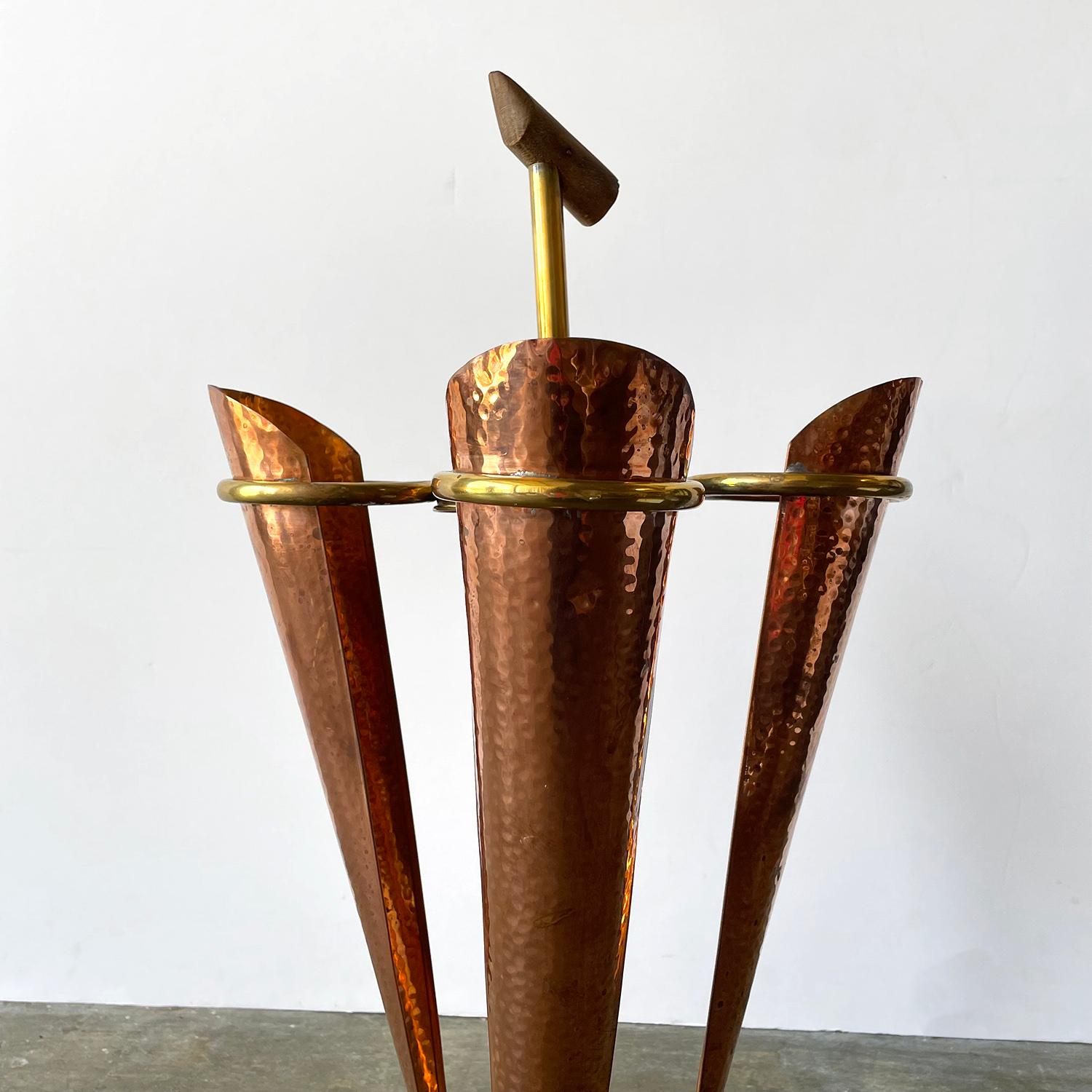 Mid Century French Hammered Copper and Brass Umbrella Holder For Sale 3