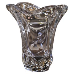 Mid-Century French Hand Blown Crystal Art Glass Vase with Sculptural Form