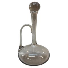 Mid-Century French Hand-Blown Smoke Glass Wine Decanter with Sculptural Handle