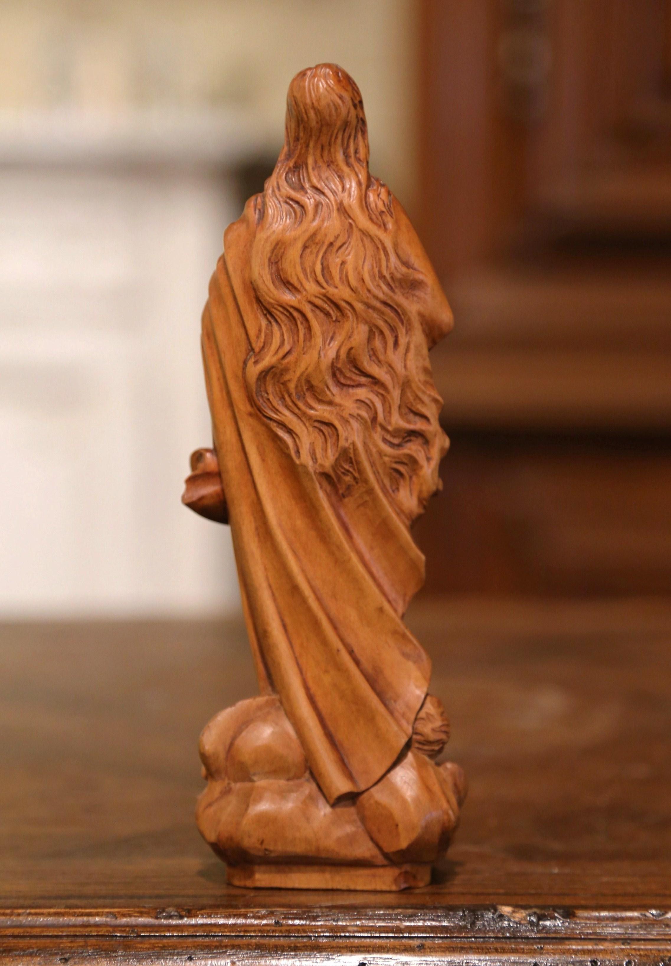 Mid-Century, French Hand Carved Walnut Statue of the Virgin Mary in Prayer 2
