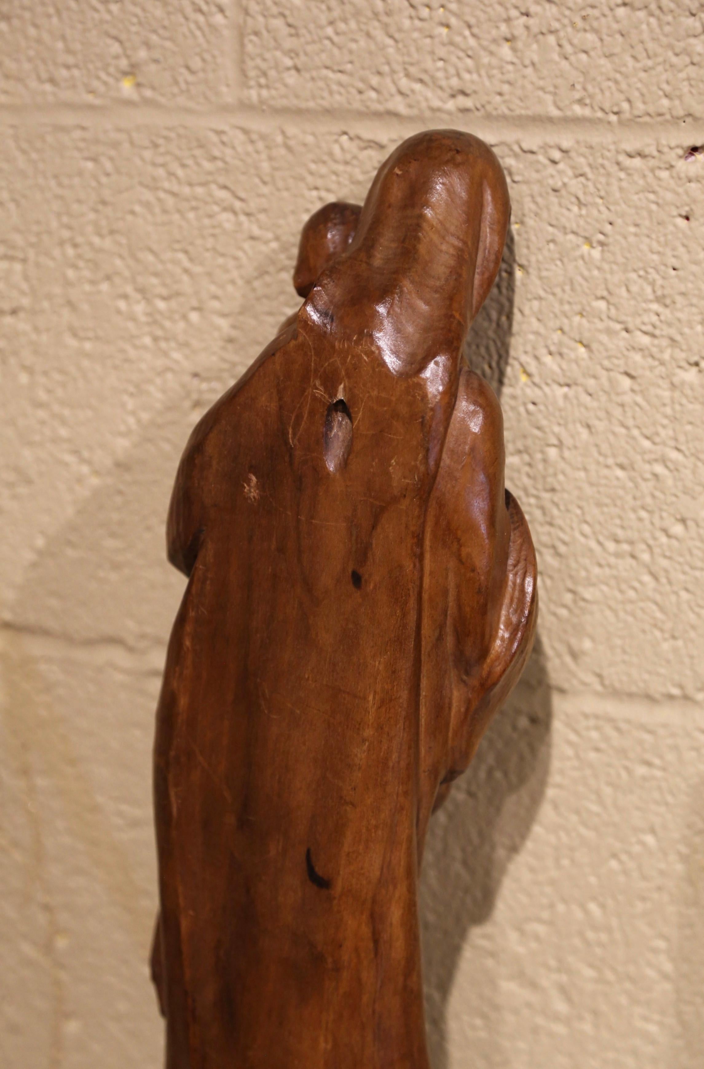Mid-Century, French Hand Carved Walnut Virgin Mary and Child Wall Statue For Sale 2