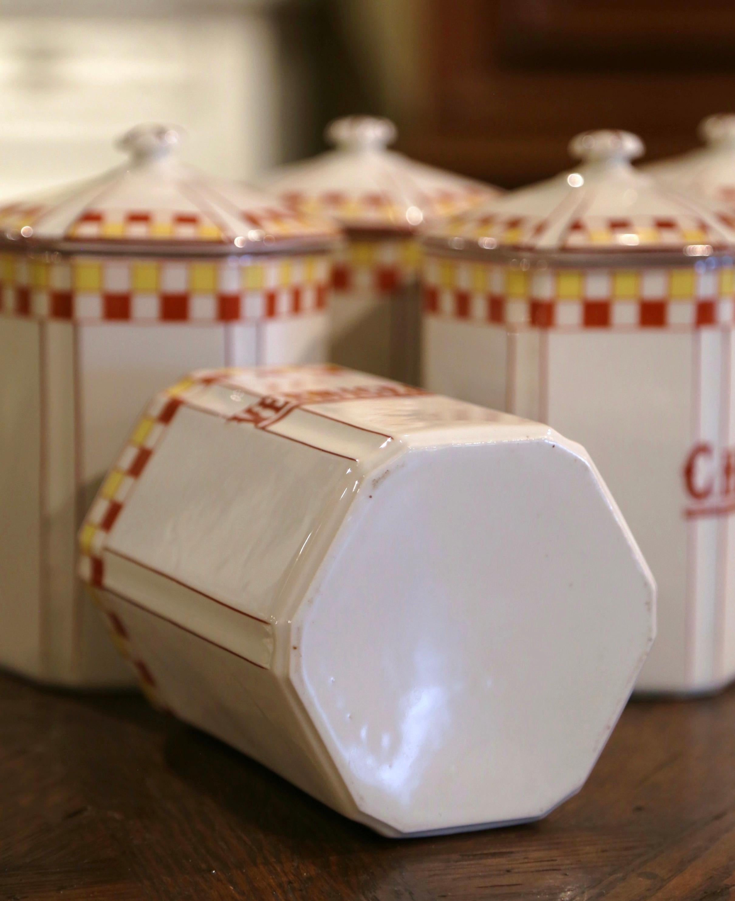 Mid-Century French Hand Painted Ceramic Canister - Set of 12 Pieces For Sale 2