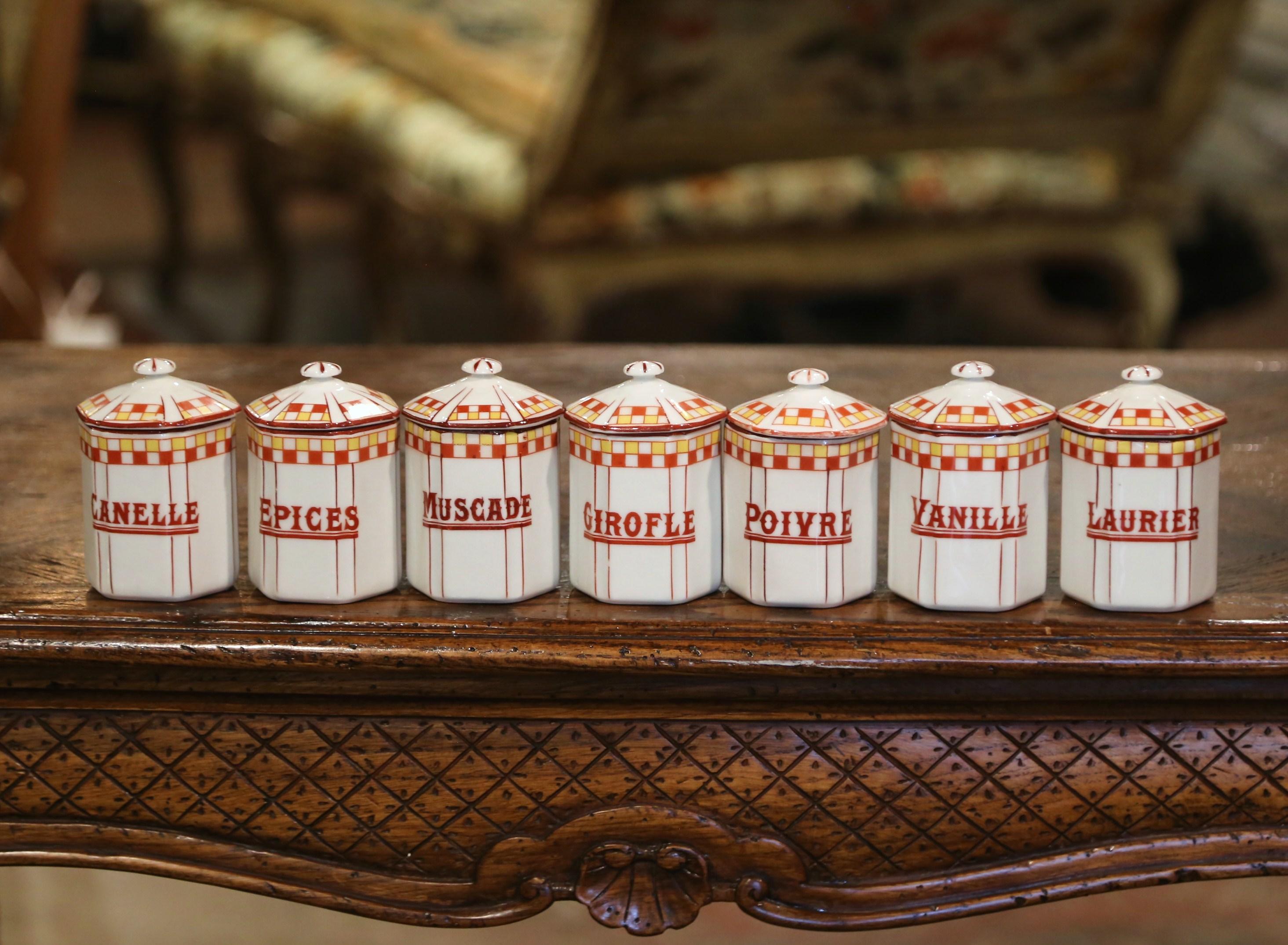 Mid-Century French Hand Painted Ceramic Canister - Set of 12 Pieces 3