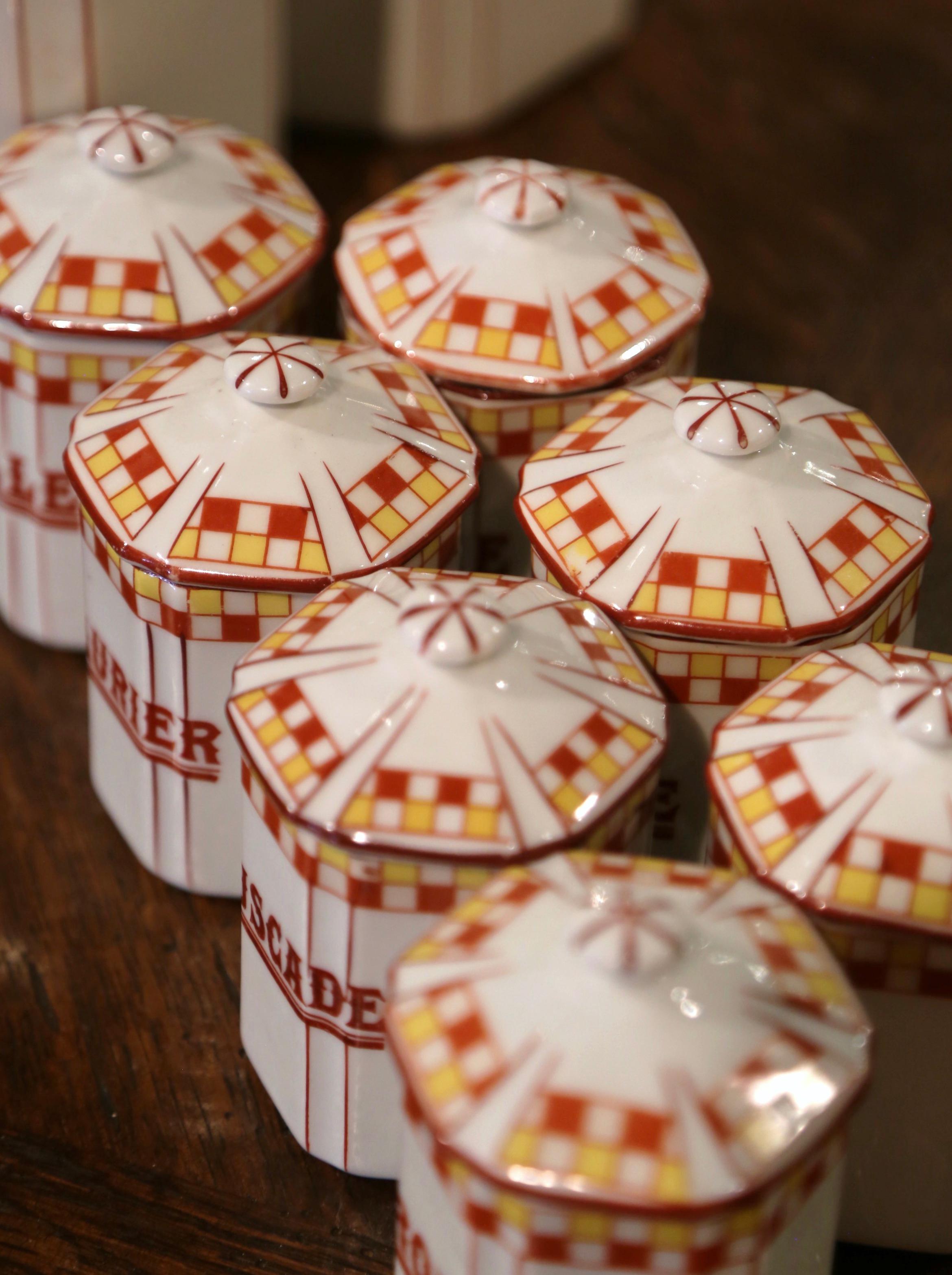 Mid-Century French Hand Painted Ceramic Canister - Set of 12 Pieces 4