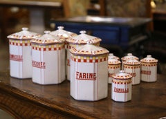 Mid-Century French Hand Painted Ceramic Canister - Set of 12 Pieces