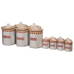 Vintage Mid-Century French Hand Painted Ceramic Canister - Set of 12 Pieces