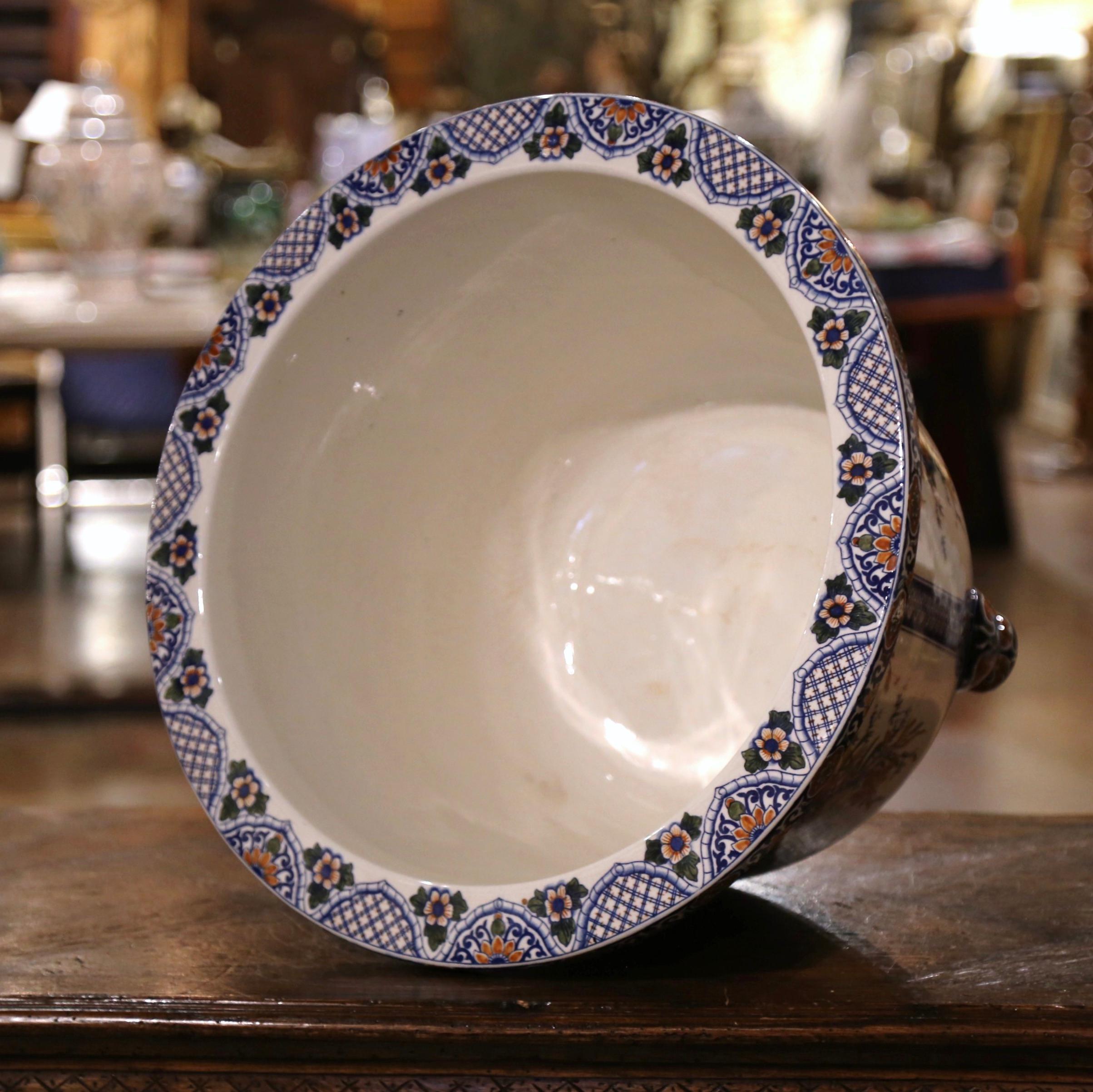 Mid-Century French Hand Painted Porcelain Planter with Floral Motifs For Sale 2