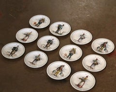 Mid-Century French Hand Painted Porcelain Plates from Paris, Set of 12