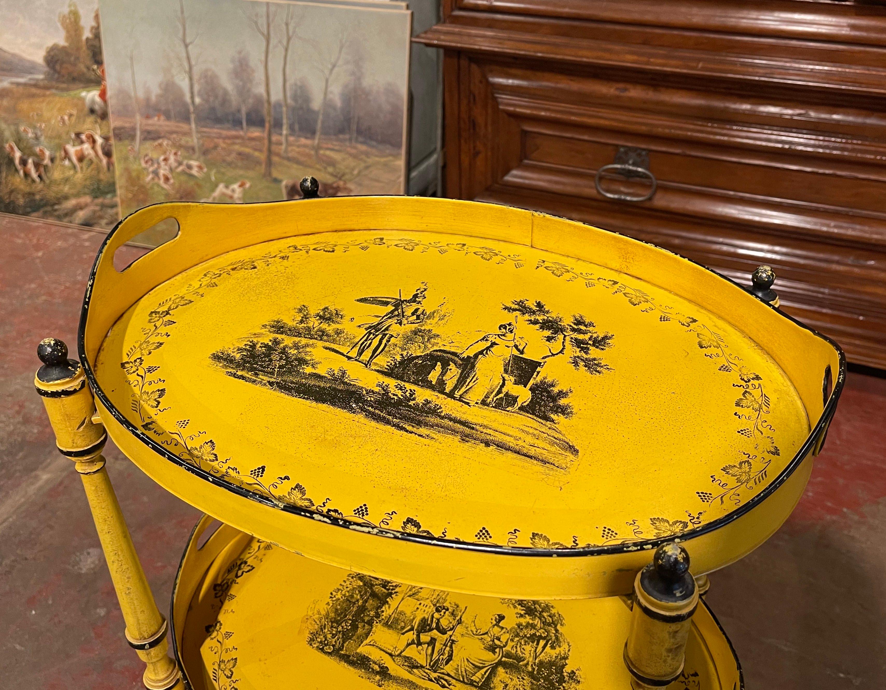 20th Century Mid-Century French Hand Painted Three-Tier Tole Side Table