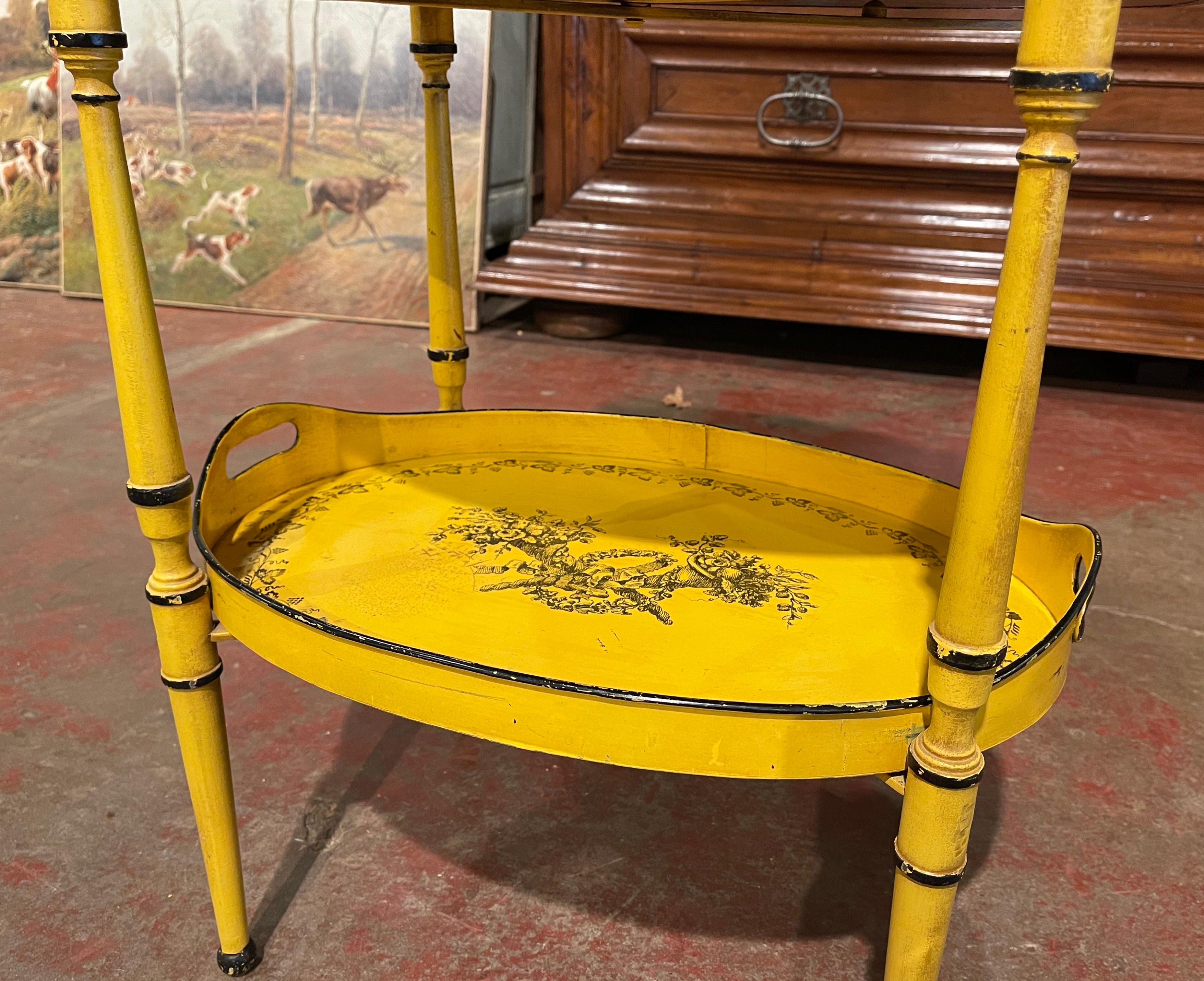Mid-Century French Hand Painted Three-Tier Tole Side Table 1