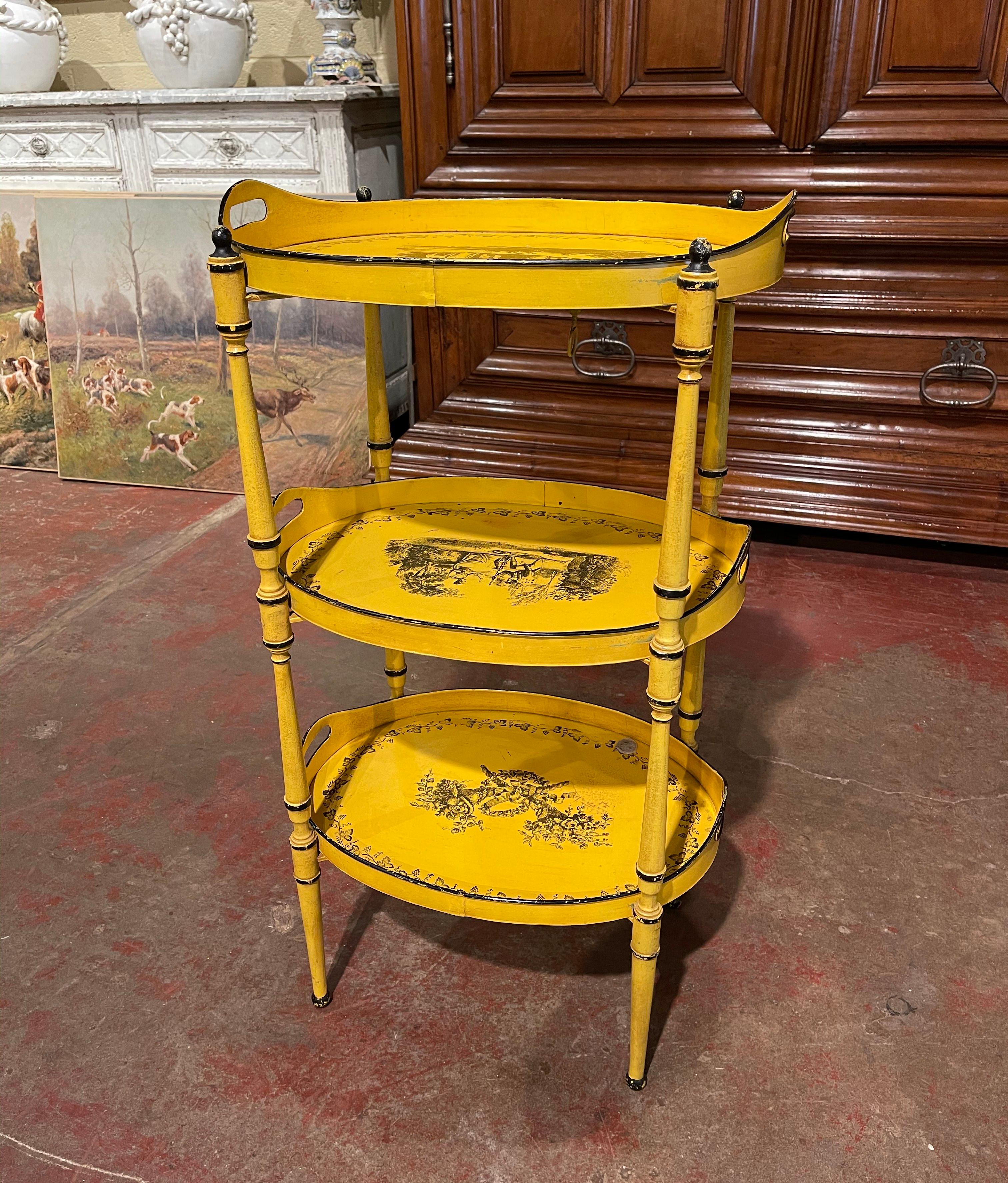 Mid-Century French Hand Painted Three-Tier Tole Side Table 3