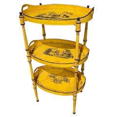 Vintage Mid-Century French Hand Painted Three-Tier Tole Side Table