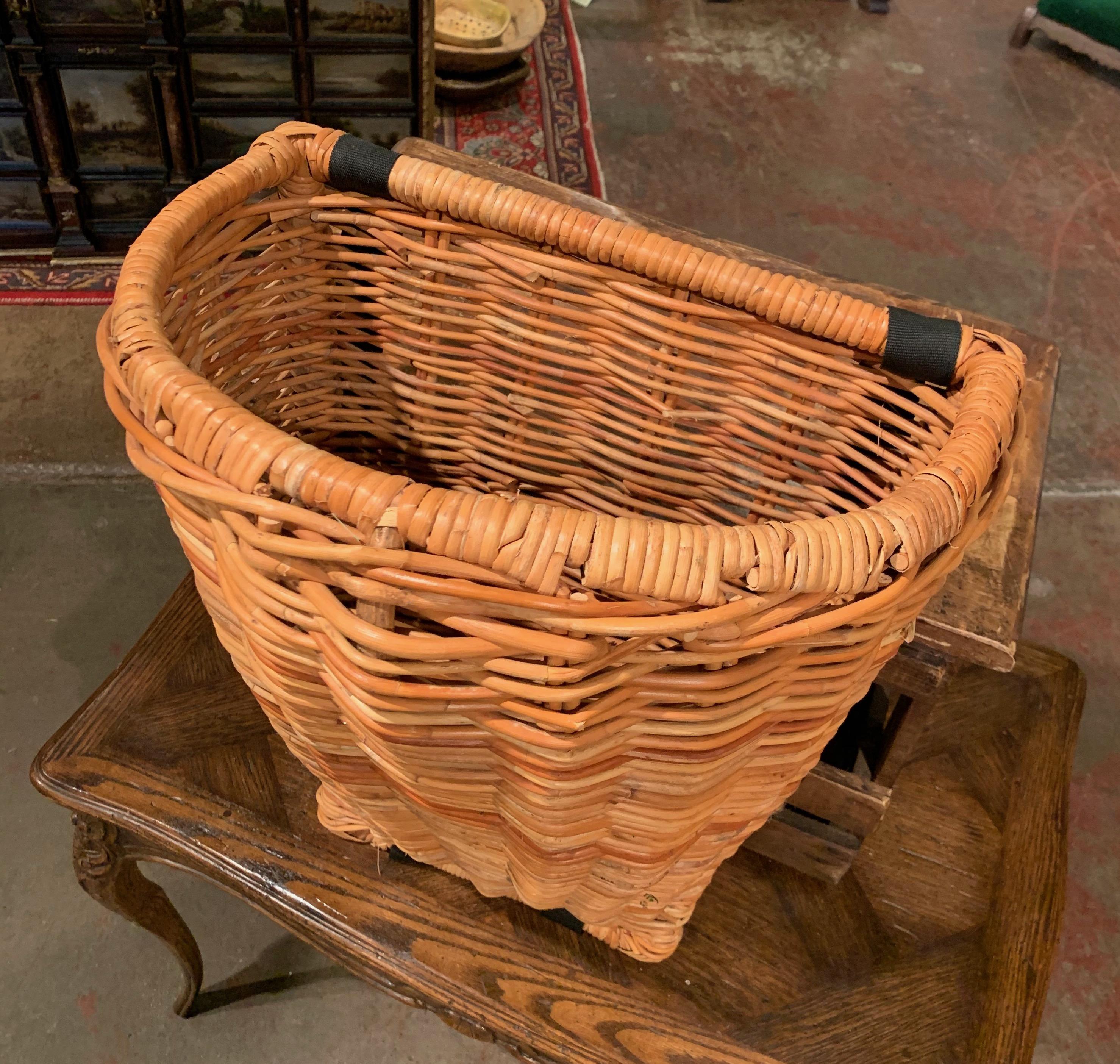 20th Century Midcentury French Handwoven Wicker Grape Basket from Burgundy with Straps