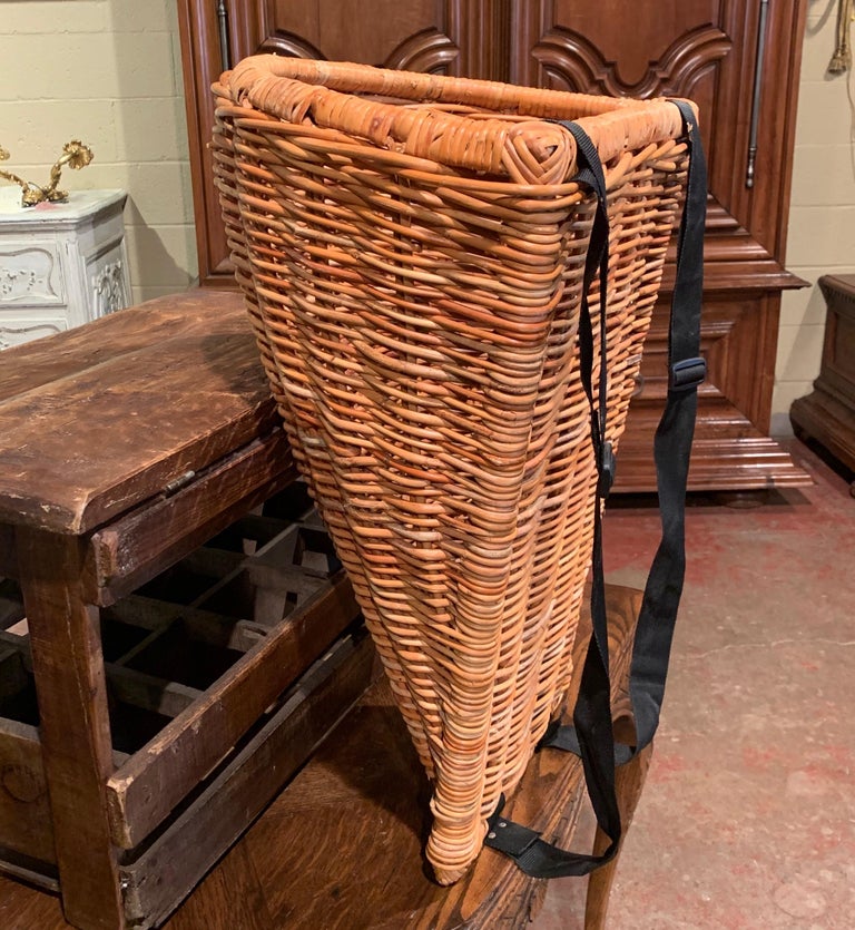 Midcentury French Handwoven Wicker Grape Basket from Burgundy with