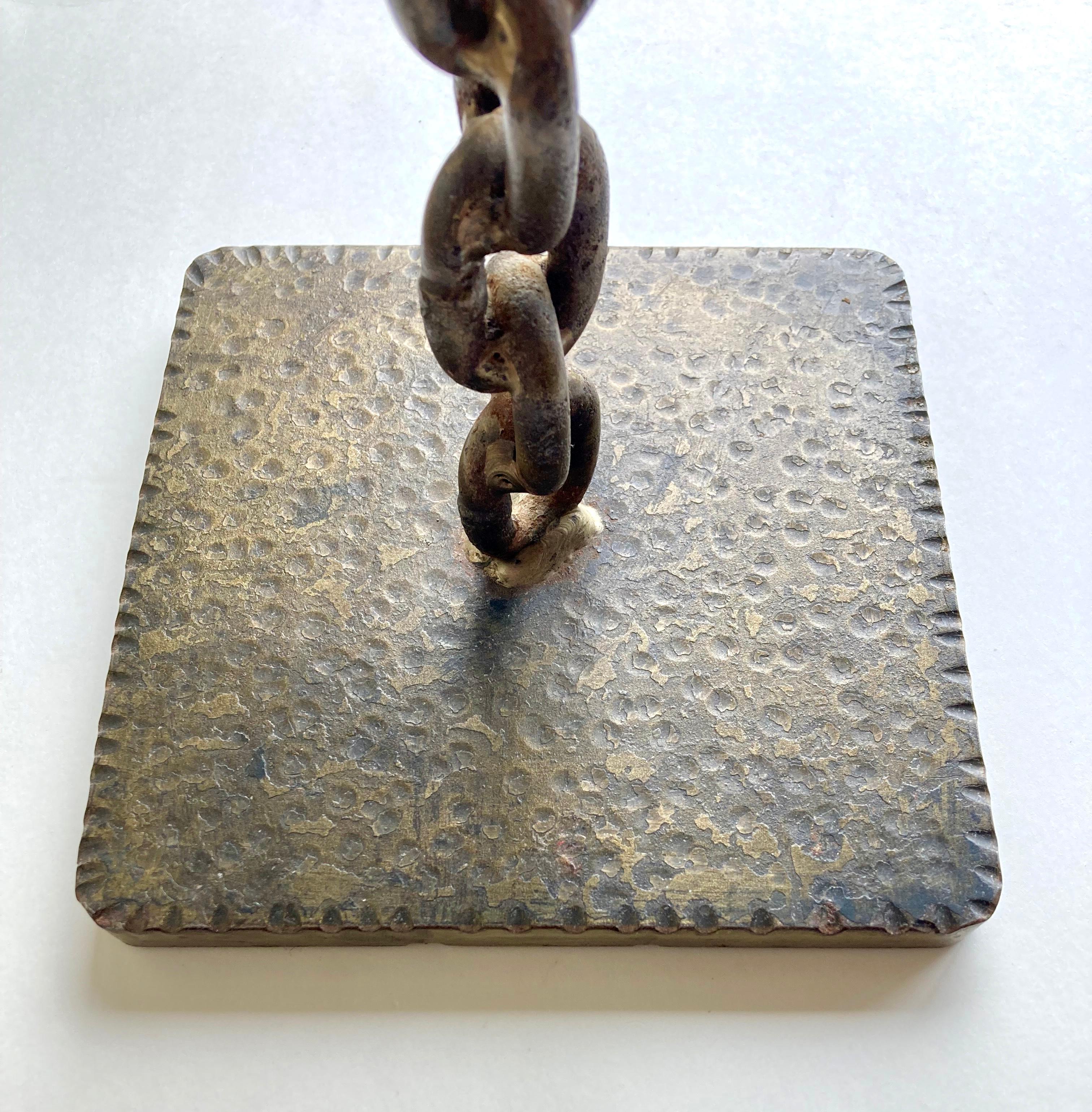 Welded Mid-Century French Handcrafted Brutalist Iron Chain Link Candleholder  For Sale