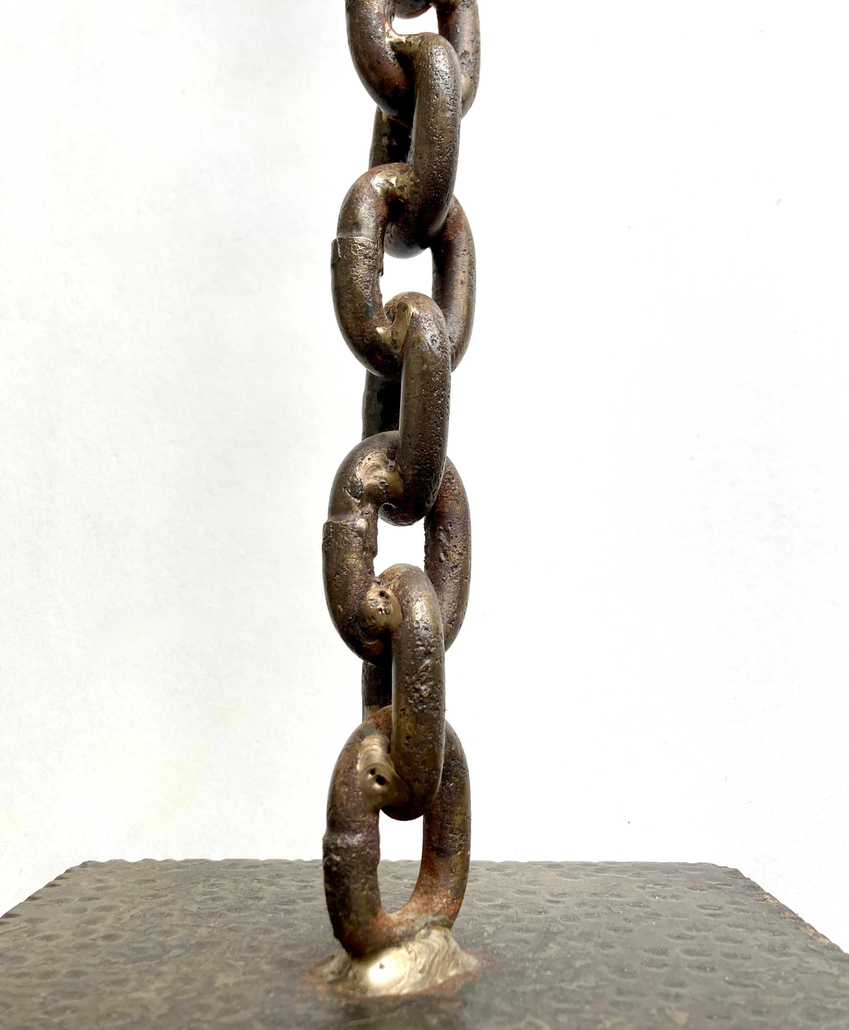 Mid-Century French Handcrafted Brutalist Iron Chain Link Candleholder  For Sale 1