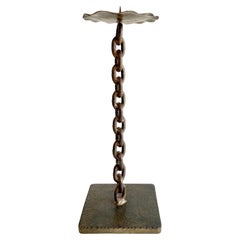 Mid-Century French Handcrafted Brutalist Iron Chain Link Candleholder 