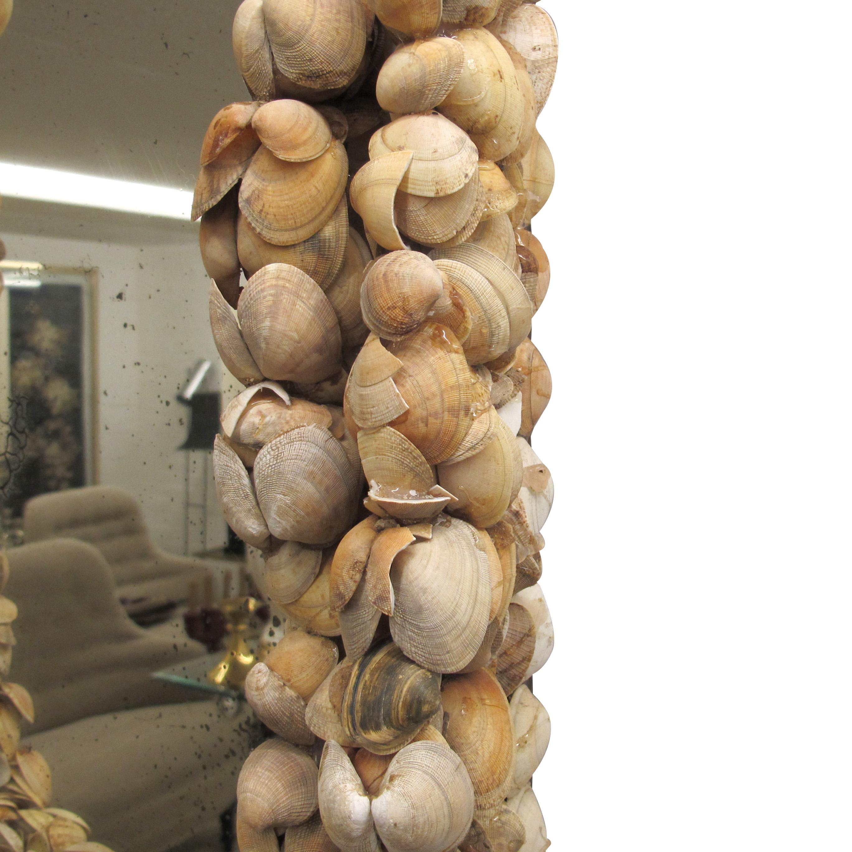 Hand-Crafted Mid-Century French Handcrafted Clam Seashell Mirror For Sale