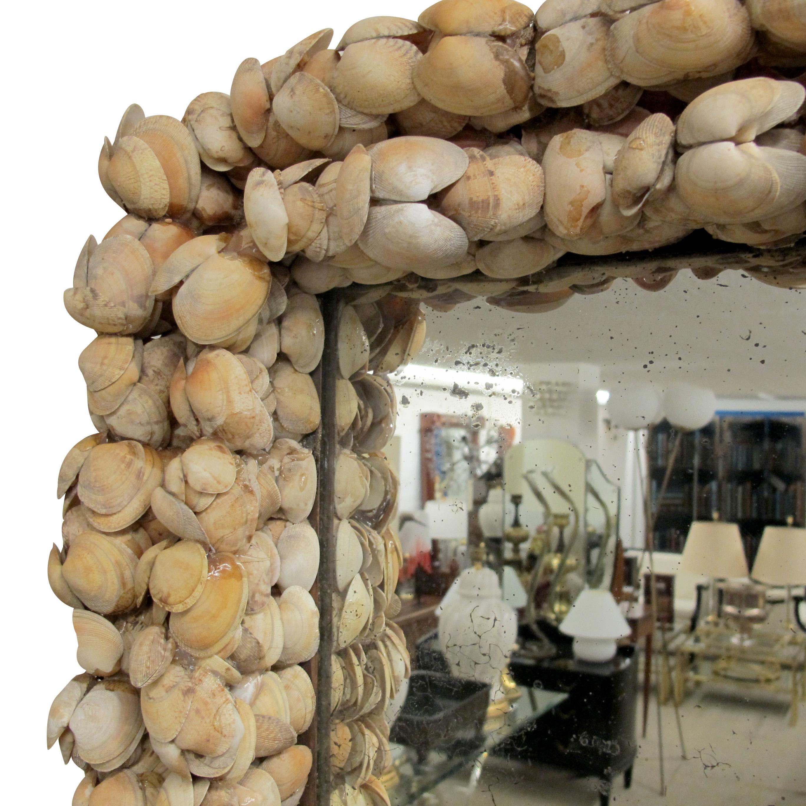 Mid-Century French Handcrafted Clam Seashell Mirror In Good Condition For Sale In London, GB