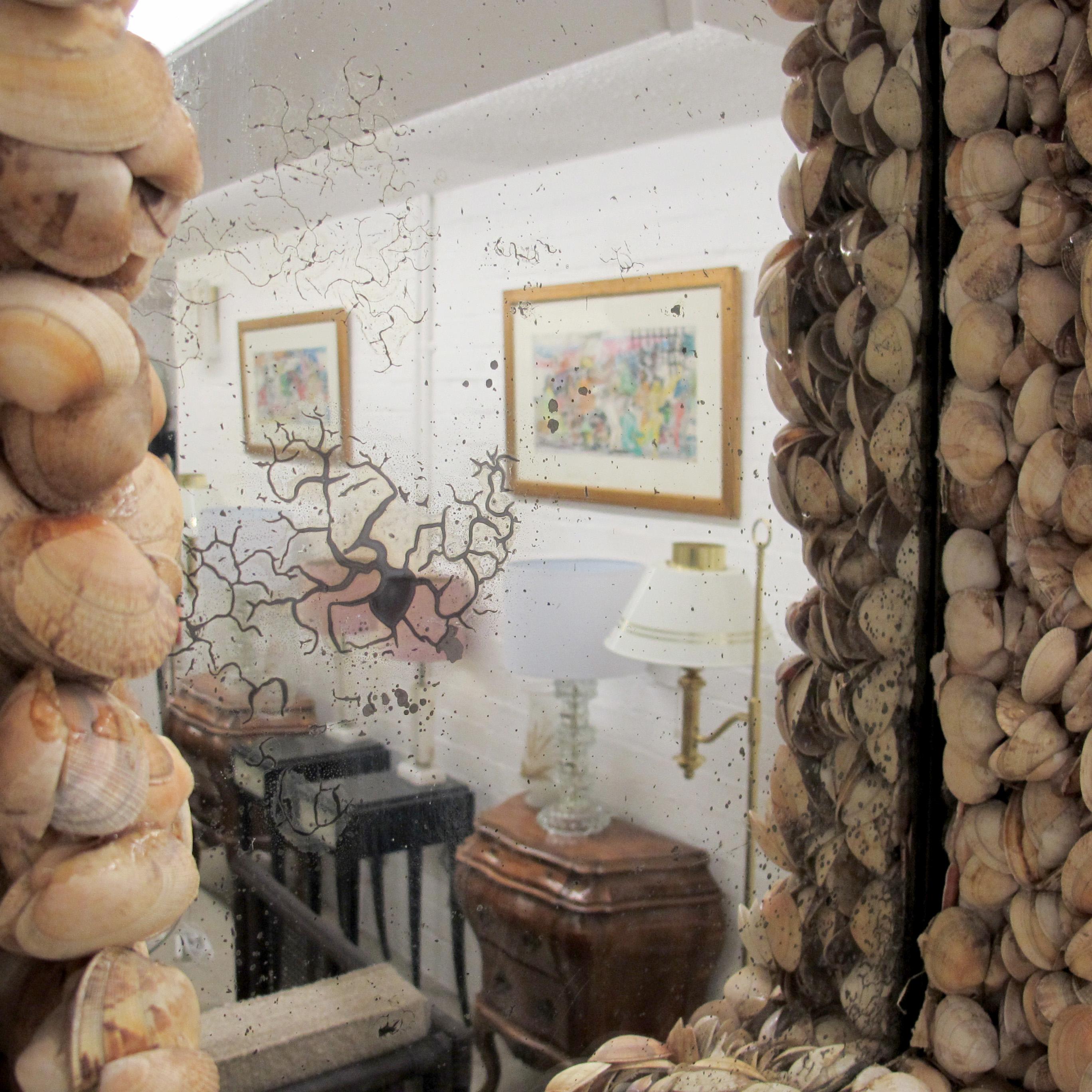 Mid-20th Century Mid-Century French Handcrafted Clam Seashell Mirror For Sale