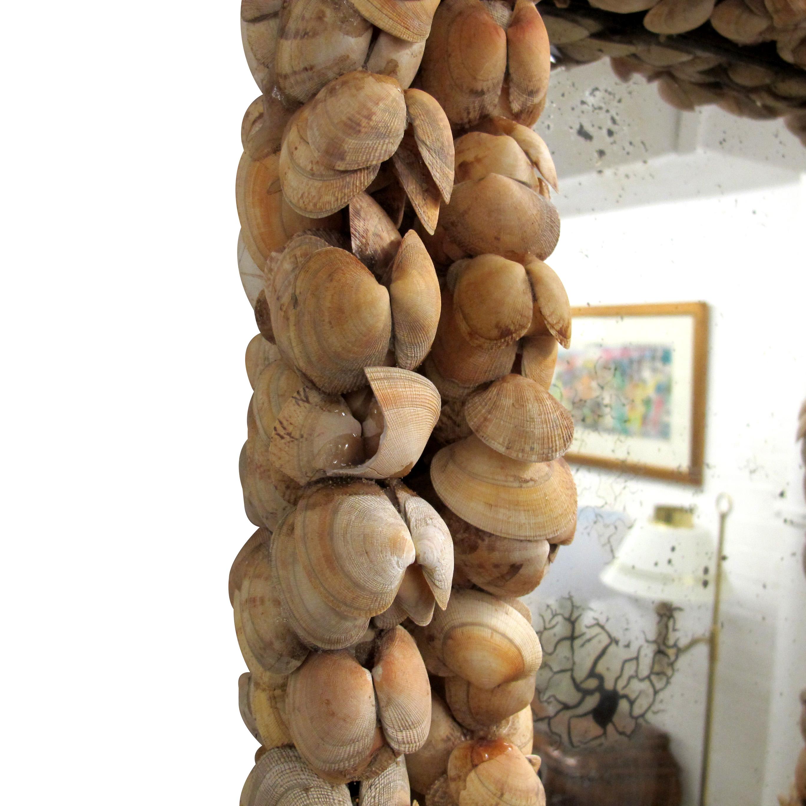 Mid-Century French Handcrafted Clam Seashell Mirror For Sale 1