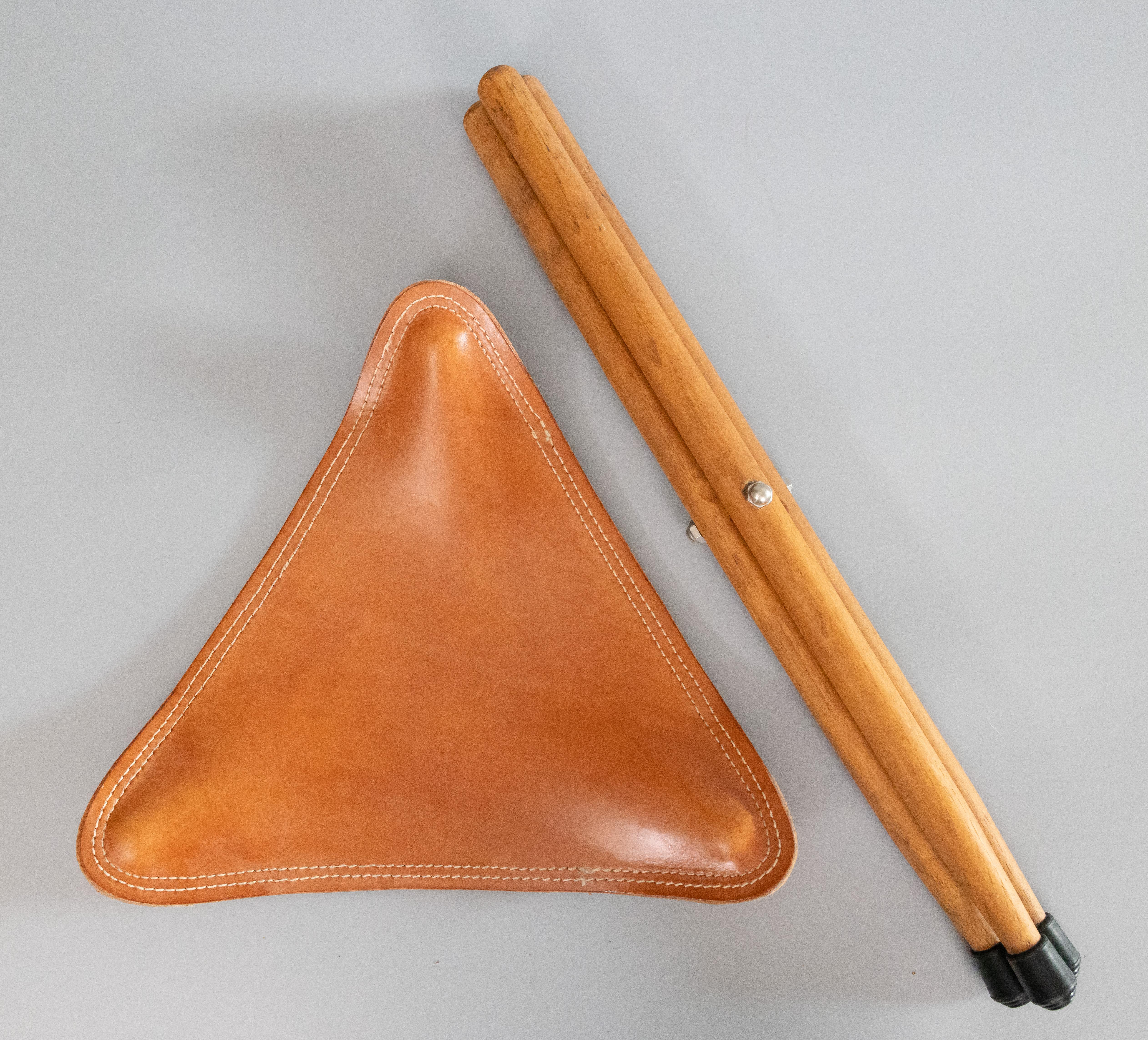 Mid-Century Modern Mid-Century French Hermès Style Leather Tripod Folding Stool