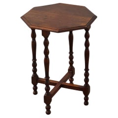Mid-century French hexagonal turned legs oak side table, France 1940s