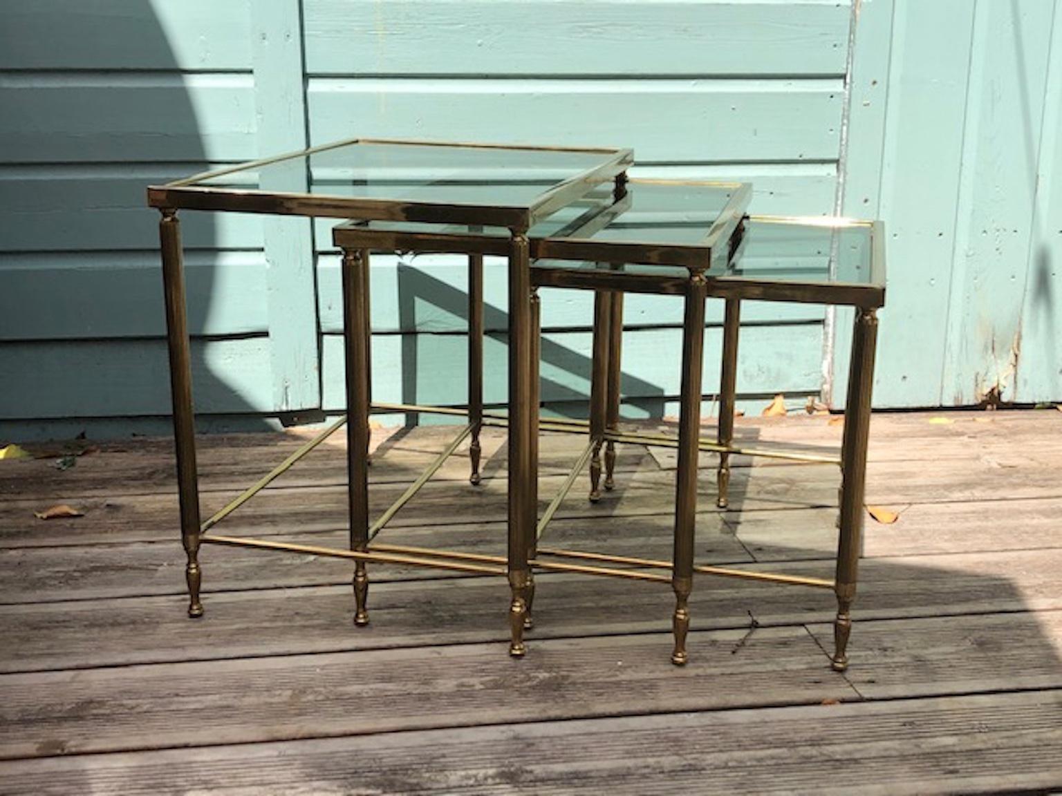 Mid Century French Hollywood Regency Brass Nest of Tables, French, 1950s 6