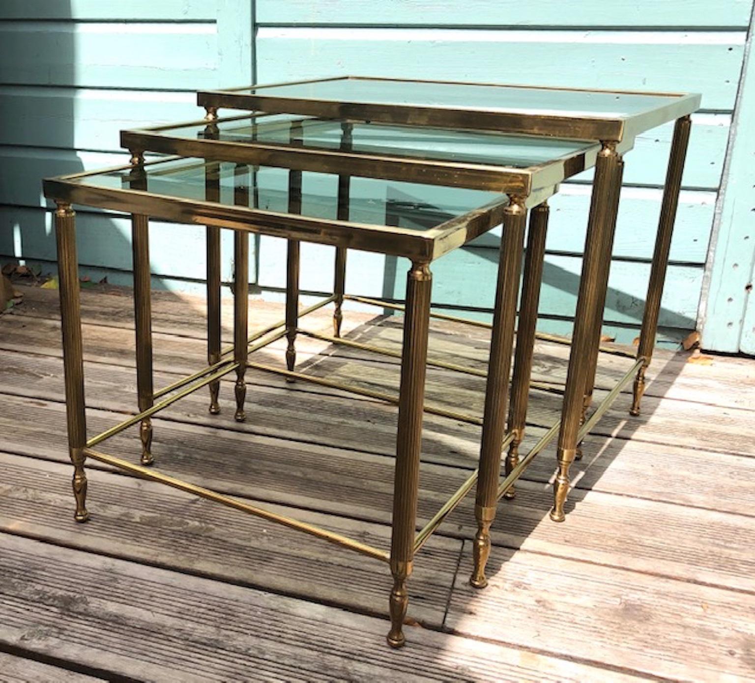 Mid-Century Modern Mid Century French Hollywood Regency Brass Nest of Tables, French, 1950s