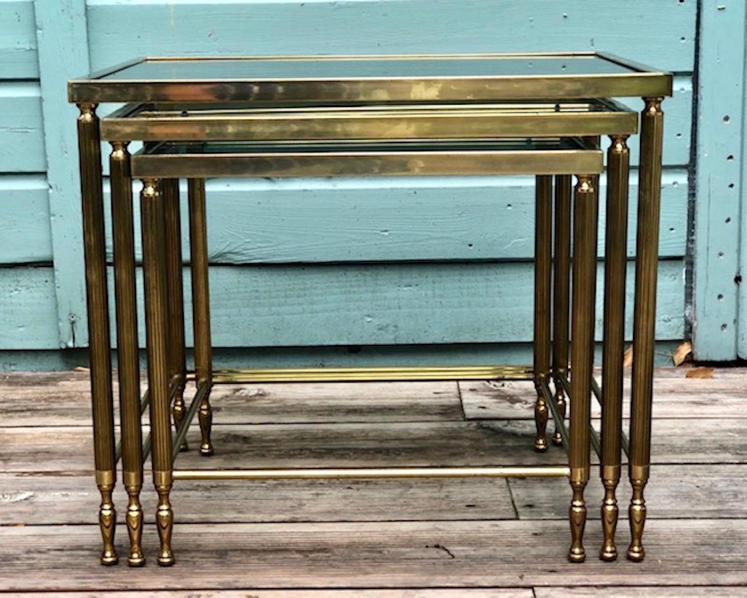 Mid Century French Hollywood Regency Brass Nest of Tables, French, 1950s 1