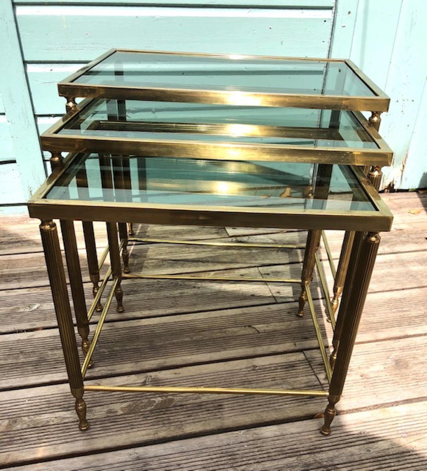 Mid Century French Hollywood Regency Brass Nest of Tables, French, 1950s 2