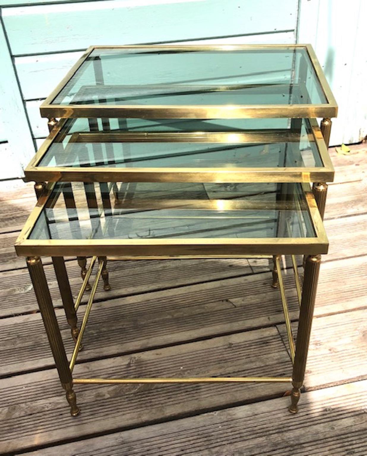 Mid Century French Hollywood Regency Brass Nest of Tables, French, 1950s 3