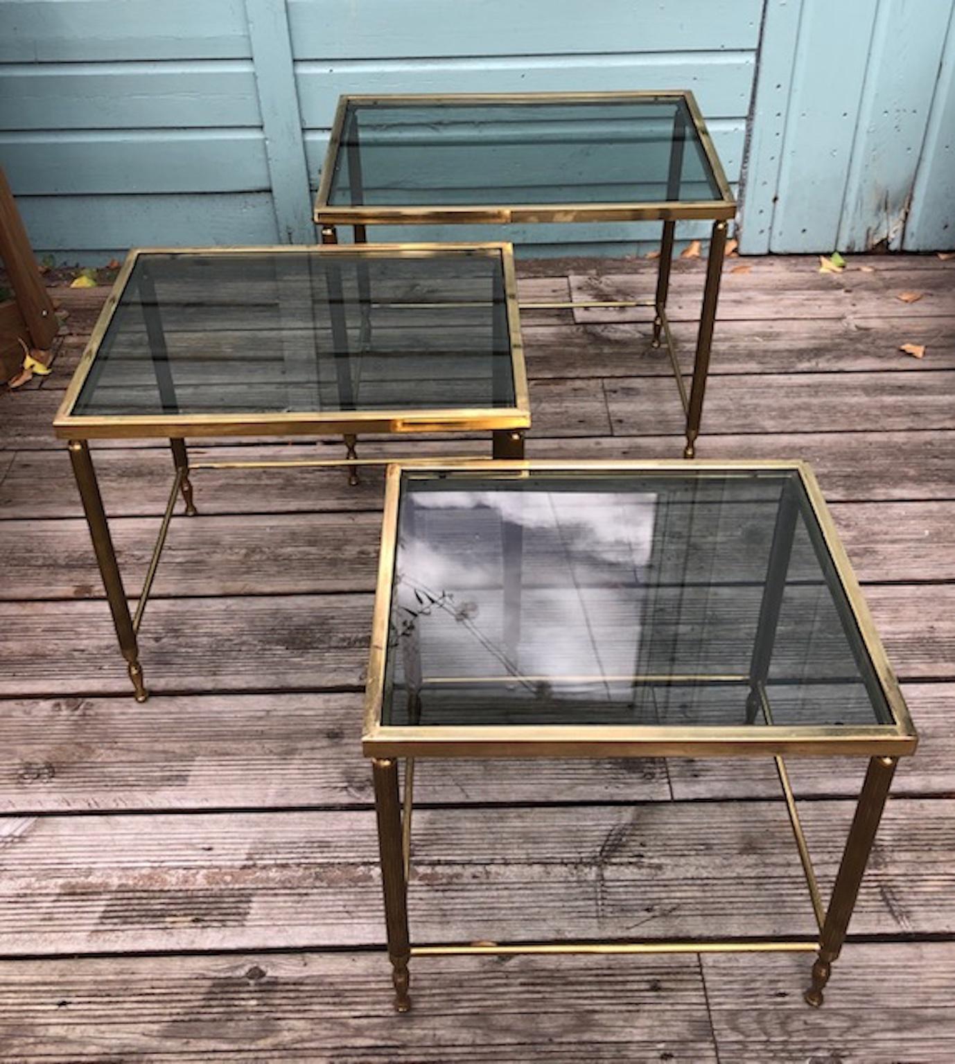Mid Century French Hollywood Regency Brass Nest of Tables, French, 1950s 4