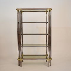 Midcentury French Hollywood Regency Chrome Brass Étagère Display Glass Shelf