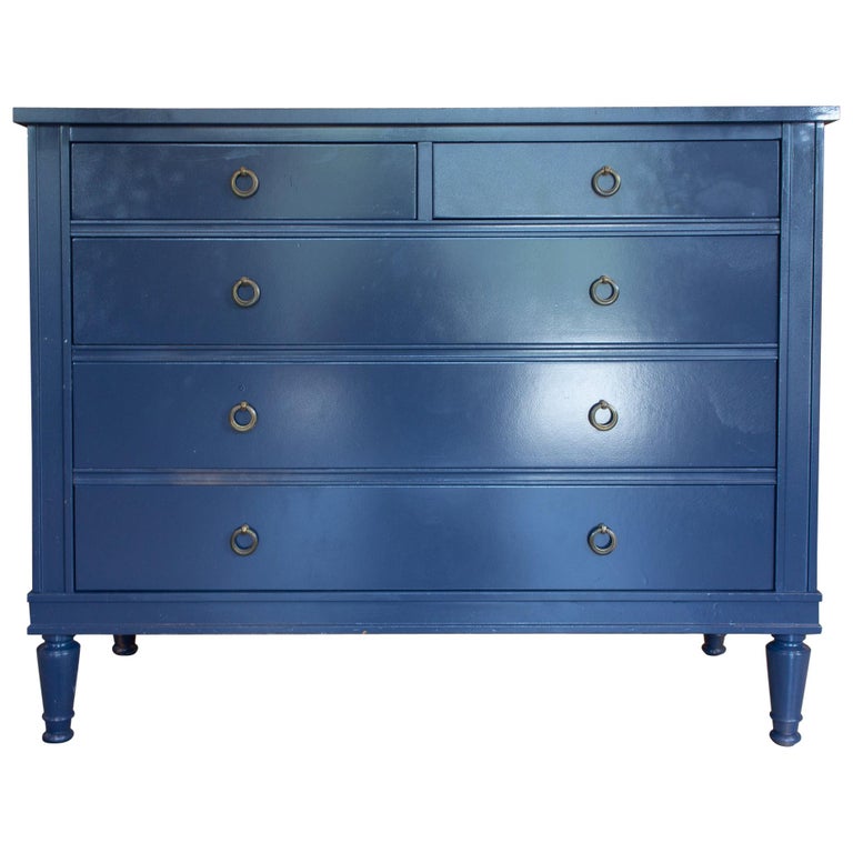 Midcentury French Hollywood Regency Dresser In Hale Navy Painted