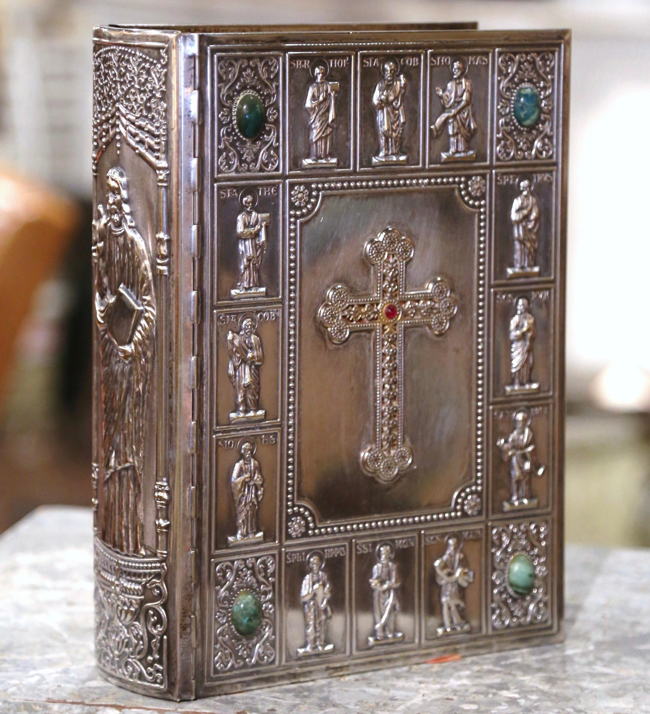 MidCentury French Holy Bible with Silver Plated Repousse Cover Dated