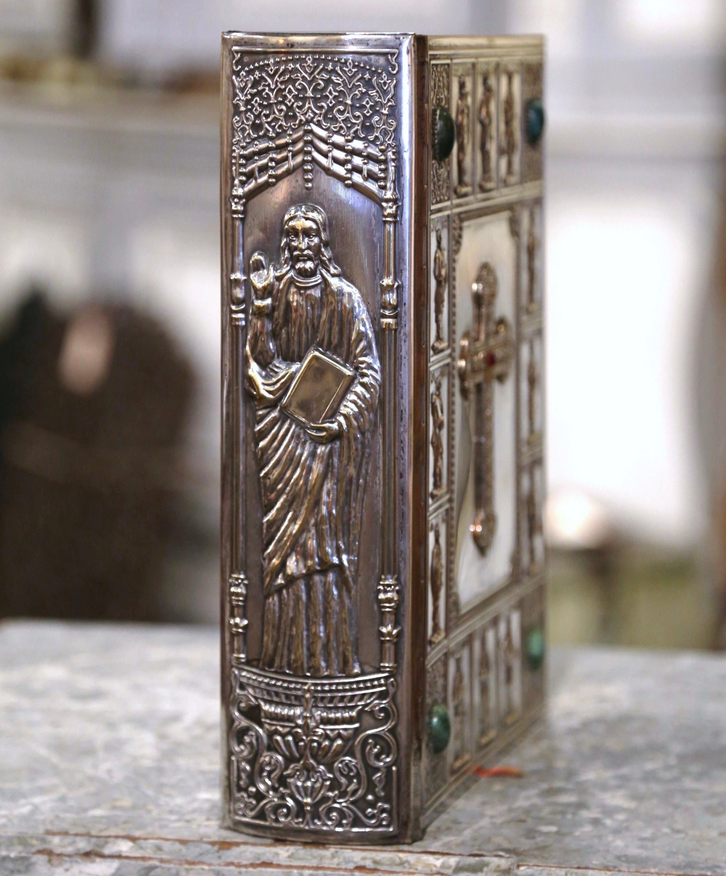 20th Century Mid-Century French Holy Bible with Silver Plated Repousse Cover Dated 1961