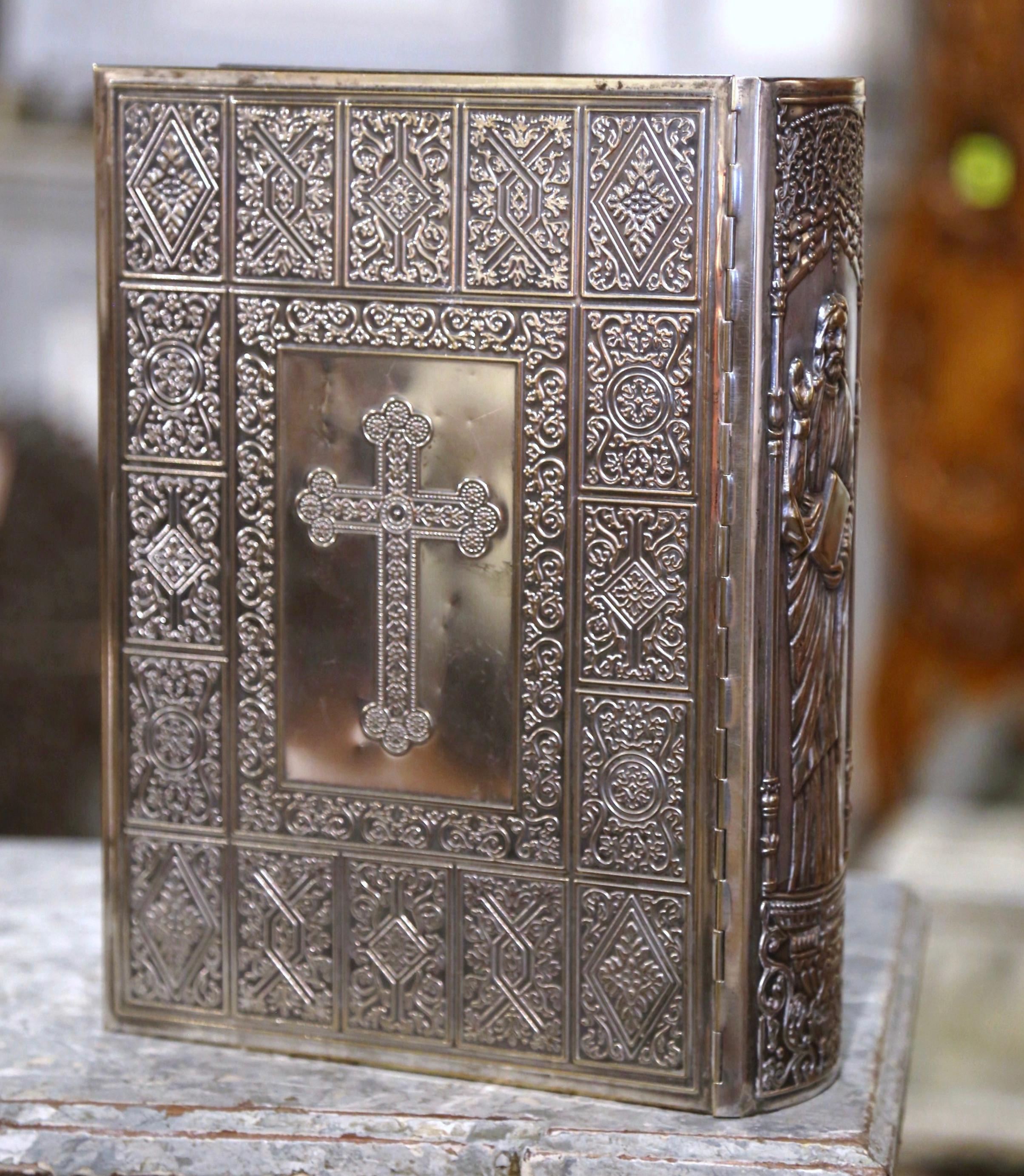 Mid-Century French Holy Bible with Silver Plated Repousse Cover Dated 1961 1